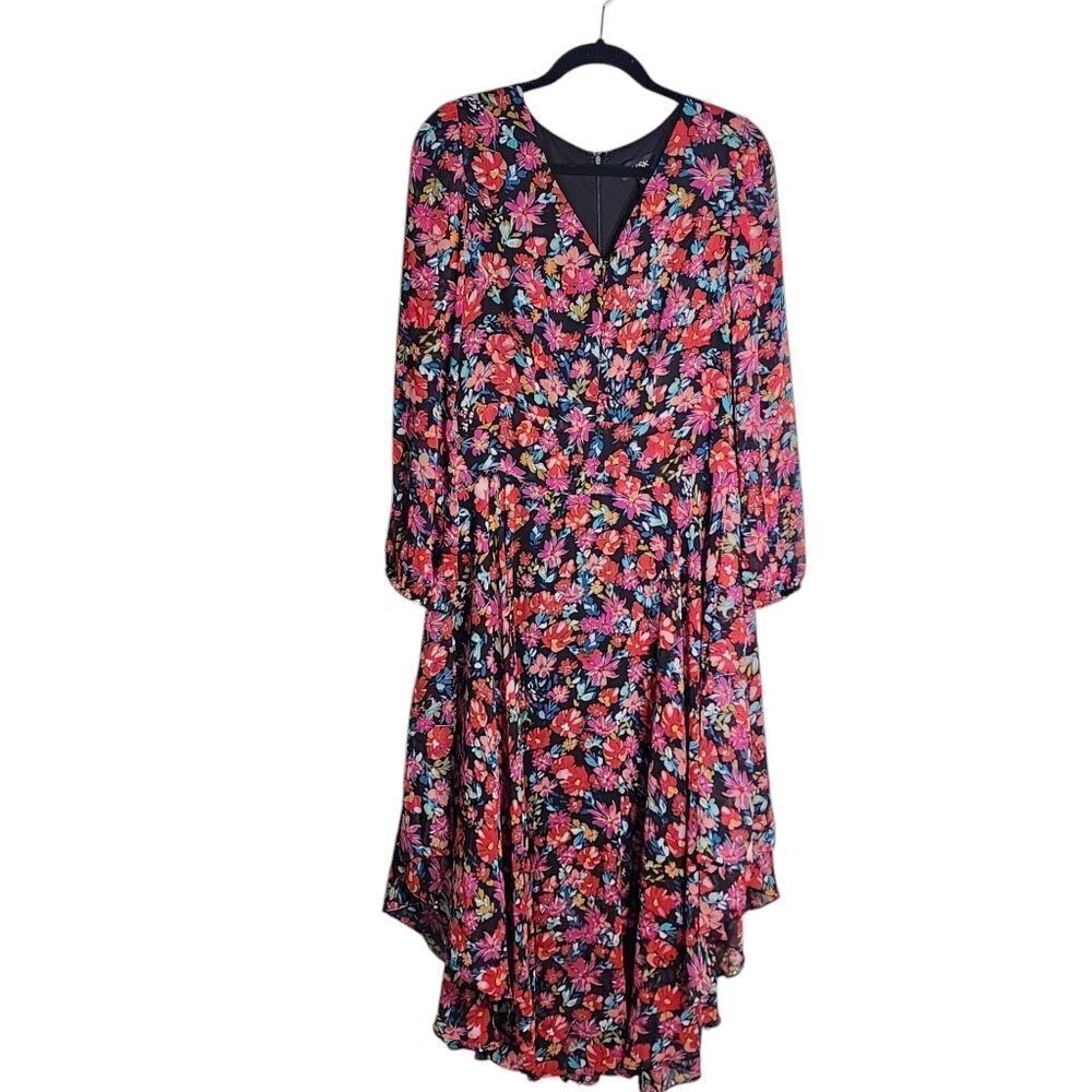 MSK maxi dress multicolor floral sheer overlay & sleeves Boho Cottagecore M